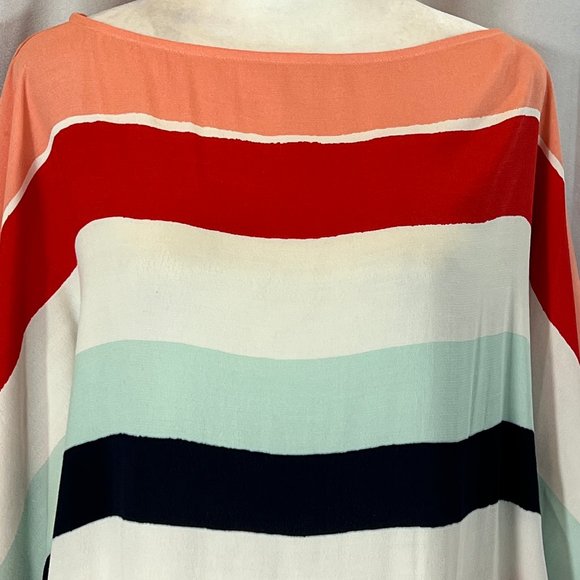 Like New ZARA Peach Rust Blue Cream Stripe Blouse Size XS - Picture 2 of 8